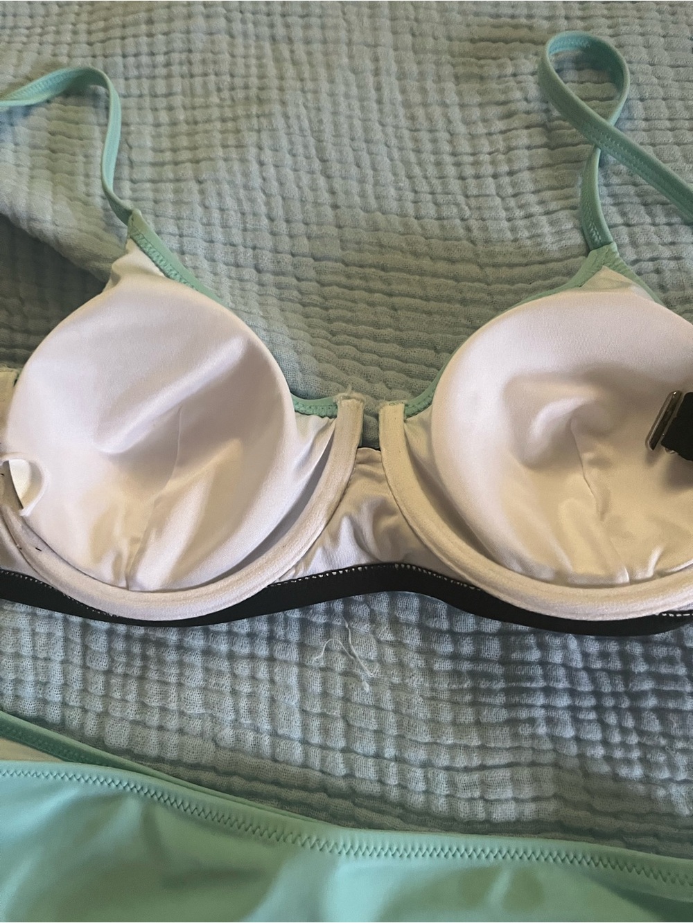 Mint & Black Two-Tone! Bikini Top Has Underwire Bra! High Waisted- Petite Medium - Picture 4 of 11
